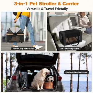 Sac Portable Cage Pliable Animaux Double Chariot 3-en-1 Cage de Voyage avec Double Transporteurs Détachables Double Poussette pour Animaux de Compagnie - Product Image 5