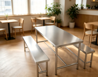 Ensemble de table à manger en acier inoxydable avec 2 bancs, meubles de salle à manger résistants à la rouille pour la maison, la cafétéria et le bureau
