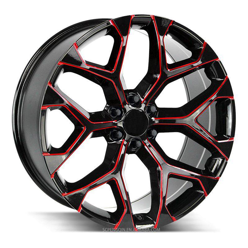 Negro Brillante, Borde Fresado, Rojo