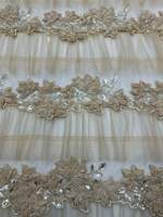 Tissu en tulle floral 3D perlé à la main couleur or champagne de luxe, avec volants superposés, plusieurs couleurs disponibles pour robes de mariée et de demoiselles d'honneur