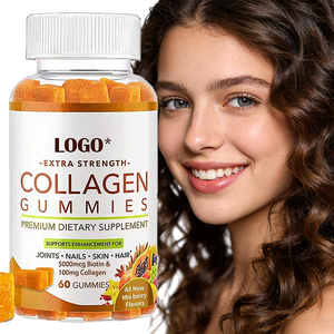 Gomitas de Colágeno con Proteína Multivitamínica Omega 3 para la <span class=keywords><strong>Piel</strong></span> <span class=keywords><strong>y</strong></span> el <span class=keywords><strong>Cabello</strong></span>, con Biotina, Veganas, Halal, para Adultos, OEM/ODM, 60 Unidades - Product Image 1