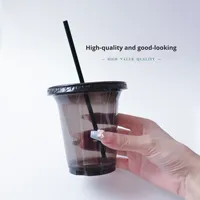 Gobelets jetables en plastique PET écologiques sans BPA pour café glacé, avec couvercles et pailles, impression de logo personnalisée, faible MOQ