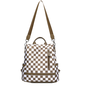 Custom Logo Lightweight <b>Waterproof</b> Anti-theft Checkered Plaid Women's Fashion <b>Backpack</b> Crossbody Bag Travel Work - Product Image 1