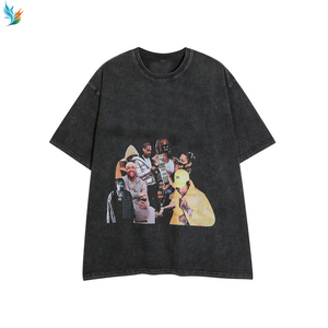 Camiseta Oversize Vintage Negra Lavada para <span class=keywords><strong>Hombre</strong></span> con Estampado de Rapero, Estilo Urbano Casual y Corte Holgado con Cuello Redondo - Product Image 5