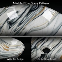 Lavabo artistique en céramique émaillée à motif marbre, cuite à haute température, pour salle de bain