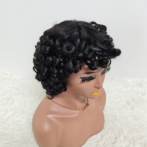 Letsfly Promotion 36$ Perruques bouclées ondulées de 14 pouces fabriquées à la machine avec frange, 100% cheveux humains naturels ondulés pour personnes noires, Perruques 1818 - Product Image 1