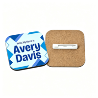 Badge nominatif vierge pour sublimation avec épingle, en MDF, finition brillante, écologique, 70x70mm, pour promotion professionnelle et événements