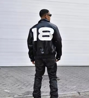 Haute Qualité Hip Hop Patchs Brodés Baseball Letterman Varsity Moto 100% PU Cuir Bomber Vestes Manteaux pour Hommes