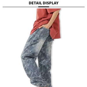 Pantalones <span class=keywords><strong>Vaqueros</strong></span> Anchos Personalizados de Alta Calidad con Estampado Láser, Pantalones de Mezclilla de Algodón Lavado para Hombre al por Mayor, Jeans de Mezclilla con Impresión de Logotipo Completo - Product Image 3