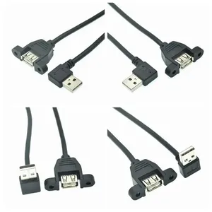 90 Degree Up & Down & Left & Right Angled USB 2.0 A Male Connector To Female Extension Cable With Panel Mount Hole 25cm 50cm