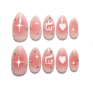 <span class=keywords><strong>Uñas</strong></span> Postizas Reutilizables con Diseño de Corazón y Lazo para San Valentín, Forma Almendrada Corta/Media, Cobertura Completa, con Pegamento, para Uso en Salón, Venta al Por Mayor - Product Image 1