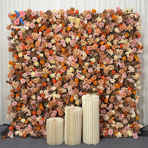 Promise PFW-94 Terracotta Orange Pink Artificial Silk Floral Wall Autumn Rose <b>Backdrop</b> for Wedding <b>Party</b>-Eco-Friendly - Product Image 1
