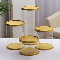 Boîte à gâteau transparente personnalisée en or de luxe ronde PET grande belle boîte à gâteau ronde transparente