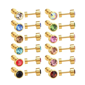 3-6MM Screw-Back <b>Crystal</b> <b>Studs</b> | Stainless Steel 18K PVD Gold Plated Unisex <b>Earrings</b> | Minimalist Cartilage Piercing Jewelry - Product Image 1