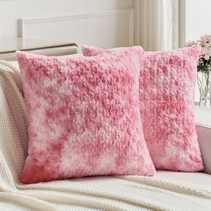 Nueva funda de almohada de terciopelo rosa, cojín de sofá de felpa teñido anudado para sala de estar, decoración textil para el hogar suave y cómoda. - Product Image 3