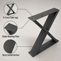 Pieds de table en métal noir en forme de X, robustes, pour support de meubles, base de table