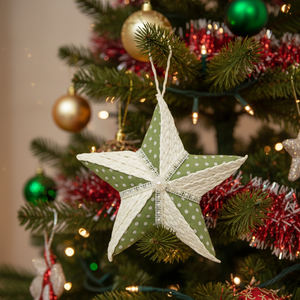 Adorno de Estrella de Tela <span class=keywords><strong>Estilo</strong></span> <span class=keywords><strong>Boho</strong></span> <span class=keywords><strong>Chic</strong></span>, Decoración de Estrella con Encaje y Puntos de <span class=keywords><strong>Estilo</strong></span> Vintage, Adorno Colgante para Ventana o Árbol - Product Image 2