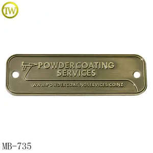 Rectangle shape embossed letter metal furniture label brushed brass logo screw badge for wooden door