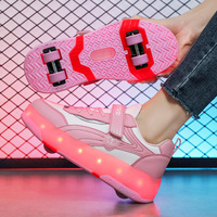 Chaussures de roller d'extérieur avec 4 roues détachables Chaussures de sport à LED pour enfants Chaussures à roulettes