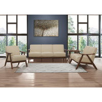 Fauteuil d'appoint moderne 1 pièce pour salon, revêtement en tissu marron clair avec dossier et assise rembourrés, structure en bois finition noyer, mobilier de maison