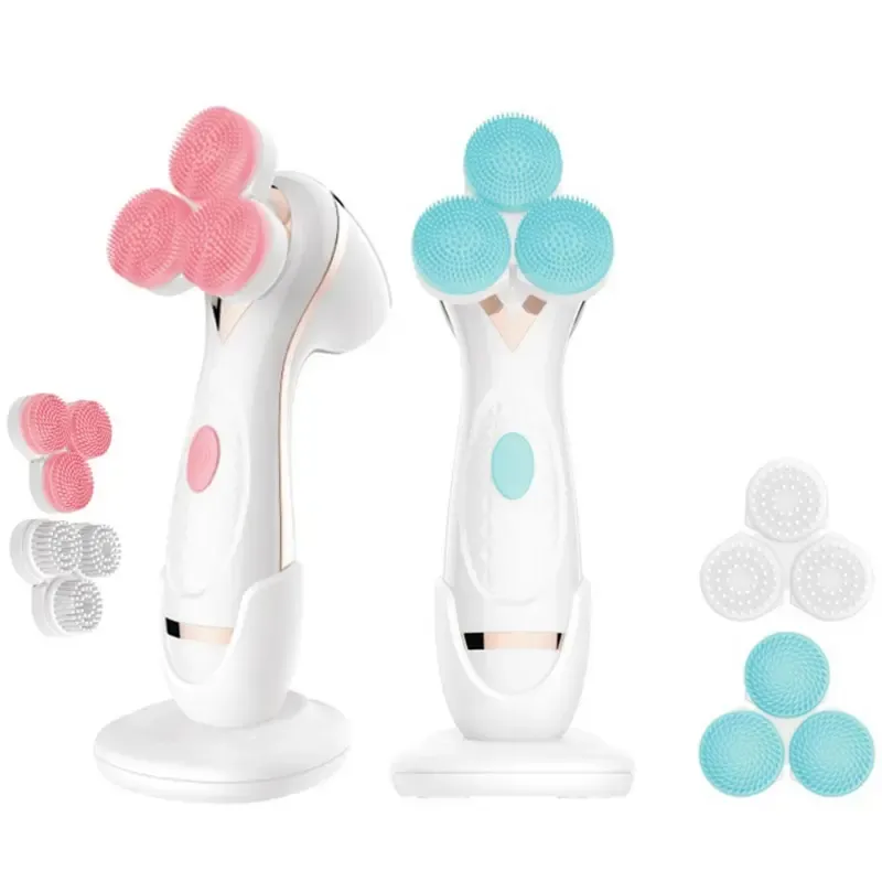 3 in1 Sonic Anti-Aging Scrubber 3 ruote rotante impermeabile pulizia dei pori Spa massaggio Set di spazzole per la pulizia del viso