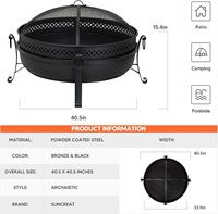 Brasero d'extérieur classique en fer avec écran anti-étincelles en maille, brasero portable de 40 pouces pour le camping et l'utilisation en extérieur