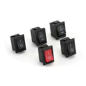 KCD1-101 2P 3P ON OFF BLACK RED SMALL ROCKER SWITCH WITH BRASS TERMINALS