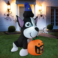 Perro Inflable de Halloween de 1.5 Metros con Sombrero de Bruja y Calabaza LED, Decoración Inflable para Jardín, Patio y Fiestas al Aire Libre
