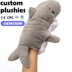 Marionnette en peluche <span class=keywords><strong>requin</strong></span> gris en gros d'usine, marionnette en tissu <span class=keywords><strong>de</strong></span> haute qualité en forme d'animal marin avec yeux brodés pour enfants - Product Image 3