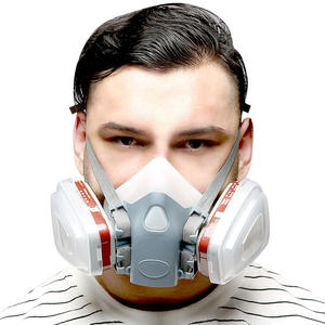 Masque à gaz demi-visage en silicone réutilisable anti-poussière à 3 couches avec filtre en coton et lunettes de protection pour la production chimique - Product Image 2