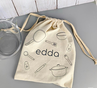 Sac en toile de coton à cordon de serrage réutilisable pour l'emballage et le rangement des ustensiles de cuisine, avec logo personnalisé imprimé