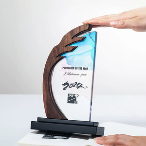 Trofeo de placa de premios de <span class=keywords><strong>cristal</strong></span> de madera popular con base negra - Product Image 6