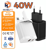 Prise EU UK 2 Ports USB a Sortie Charge Rapide 40W 20W QC 3.0 PD Type C Muliti Device Logo Personnalisé Chargeur Mural