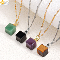 Collier diffuseur de parfum minimaliste INS, pendentif en pierre naturelle, cube de cristal, flacon d'huile essentielle