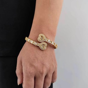 Exquisite Urban Streetwear Lover Heart Open Cuffs GRA Moissanite Diamond Pave Setting S925 Silver Gold Vermeil Iced Out Bangles - Product Image 4