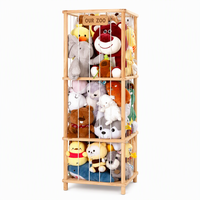 Organisateur de jouets en bois de pin massif durable à trois niveaux, 133 cm, avec cordon élastique, pour plus de 50 peluches, avec plaque nominative personnalisée