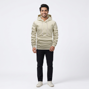 Sweat à capuche gris et noir pour homme, décontracté, à manches longues, pull à capuche uni, 100% coton molletonné, fermeture éclair - Product Image 1