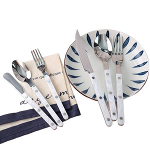 304 Stainless Steel Western Cutlery Set Acrylic Handle <b>Shell</b> Pattern Luxury Retro Steak Knife Fork Spoon Set - Product Image 4