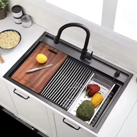 Wastafel Dapur Multifungsi Single Basin 304 Stainless Steel Desain Modern Bentuk Kotak di Atas Meja untuk Dapur