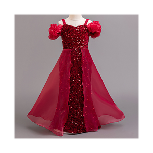 Elegante abito da principessa con scollo a o per ragazze con lustrini formale abito da sposa da ballo grazioso vestito di compleanno per bambini - Product Image 1