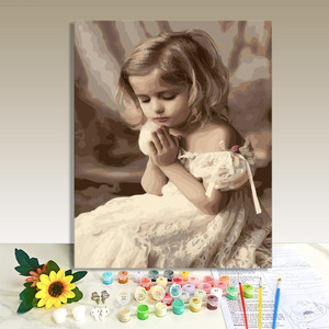 Kit de pintura por números de 40*50cm con marco, diseño de oración devota, estilo impresionista, pintura al óleo DIY - Product Image 1