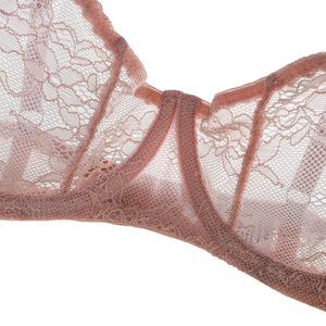 Conjunto de lencería <span class=keywords><strong>transparente</strong></span> con encaje rosa, <span class=keywords><strong>sujetador</strong></span> con aros y bragas, tanga de encaje floral <span class=keywords><strong>transparente</strong></span>, ropa interior sexy, transpirable y ultrafina. - Product Image 4