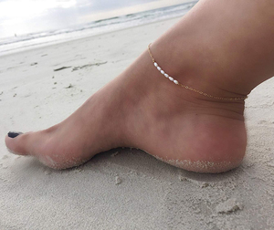 Feimepeishang — <span class=keywords><strong>bijoux</strong></span> de pieds en <span class=keywords><strong>argent</strong></span> Sterling 925 pour femmes, chaîne de cheville en plaqué or avec perles, idéal pour la plage, nouvel arrivage - Product Image 2