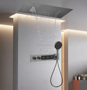 Nouveau Ensemble de douche thermostatique gris anthracite avec pommeau de plafond effet cascade et système de douche à 3 modes avec débit d'eau important - Product Image 2