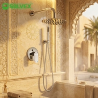 Set Shower Modern SOLVEX Laris Manis, Bahan Kuningan, Cartridge Keramik, Finishing Krom, Kepala Bulat 8 inci dengan Panel Shower Tangan dan Batang Geser