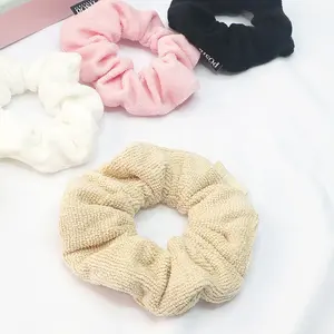 Terry Scrunchie Super Water-absorbent Terry Large Oversized Beige Towel Scrunchies With Custom Logo Tag