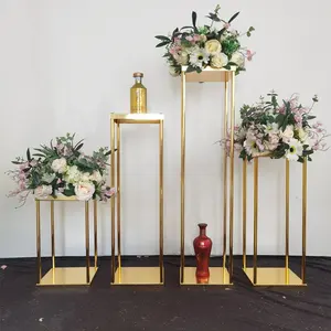 4 Cái/bộ Cao Mạ Vàng Hình Học Wedding Centerpieces Kim Loại Hình Chữ Nhật Hoa Đứng Bánh Đứng