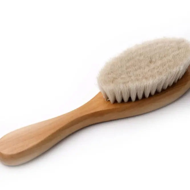 Wooden Baby Hair Brush and Comb Set Natural Soft Goat Bristles Hairbrush for Cradle Treatment Wood Bristle Brush