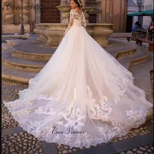 Robe de mariée tendance à manches longues, style Mori, coupe sirène, dos nu, <span class=keywords><strong>avec</strong></span> petite traîne et <span class=keywords><strong>voile</strong></span> souple, ensemble deux pièces, pour séance photo - Product Image 2