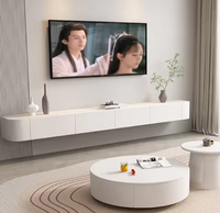 Meuble TV mural flottant en bois massif et pierre frittée, style minimaliste moderne, de luxe